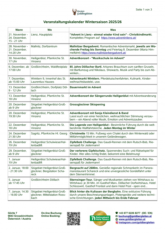 Veranstaltungs High-Lights Region Hohe Tauern