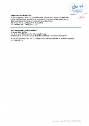 Aktuelle Öffnungszeiten der Restaurants, Hütten, Ausflugsziele und Geschäfte in unserer Region